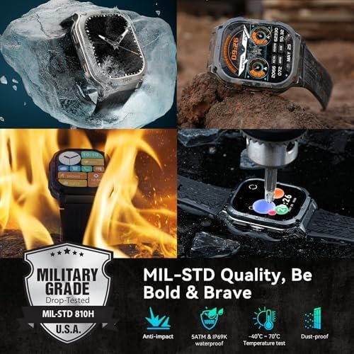AMAZTIM Smart Watch, 60 Days Extra-Long Battery, 50M Waterproof, Rugged Military Bluetooth Call(Answer/Dial Calls), 2.0" Ultra Large HD Display, AI Voice Assistant (Shiny Black) - Image 2