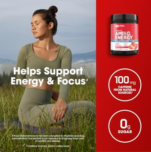 Optimum Nutrition Essential AMIN.O Energy & Electrolytes - Energy, Focus & Post-Workout Muscle Recovery - Strawberry Pre-Workout Electrolyte Powder Drink - Strawberry Burst, 1.51 lb (72 Servings) - Image 6