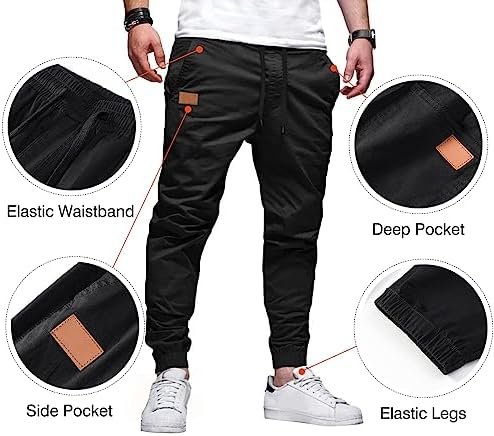 JMIERR Mens Casual Joggers Pants - Cotton Drawstring Chino Cargo Pants Hiking Outdoor Twill Track Jogging Sweatpants Pants - Image 2