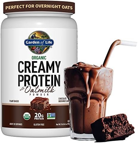 Garden of Life Creamy Organic Vegan Protein Powder + OatMilk, 20g Complete Plant Based Protein, Coconut Water, MCTs, Sprouted Grains, Prebiotics, Probiotics – Gluten-Free, Chocolate Brownie, 2 LBS