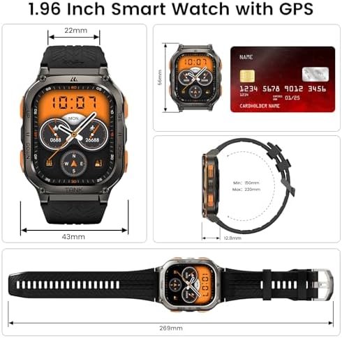 KOSPET Tank M3 Ultra Smart Watch with GPS, 50M Waterproof, Compass, Altitude, Air Pressure, 480mAh Extra Large Battery, Full Stainless Steel, Bluetooth Call, 1.96'' AMOLED Always-on Display, AI Voice - Image 9