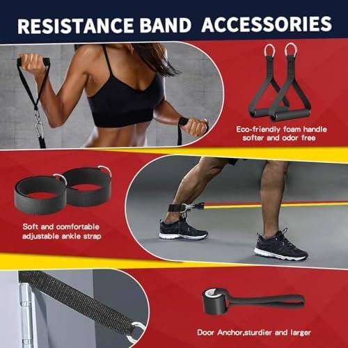 WHATAFIT Resistance Bands, Exercise Bands,Resistance Bands for Working Out, Work Out Bands with Handles for Men and Women Fitness, Strength Training Home Gym Equipment - Image 3