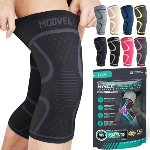 Modvel 2 Pack Knee Brace for Women & Men – Workout Knees Compression Sleeve for Knee Pain Relief Joint Support for ACL, Arthritis, Meniscus Tear Knees Brace for Sports, Rodilleras para Gym Fitness