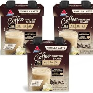 Atkins Iced Coffee Vanilla Latte Protein Shake, 15g Protein, Low Glycemic, 4g Net Carb, 1g Sugar, Keto Friendly, 12 packs of 11 fl Oz