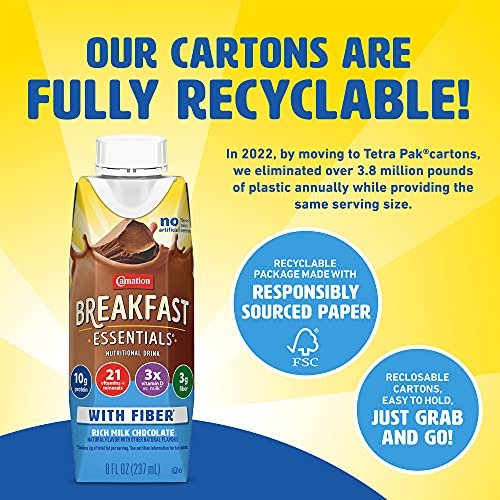 Carnation Breakfast Essentials Ready to Drink with Fiber, Rich Milk Chocolate, 8 FL OZ Carton (Pack of 24) (Packaging May Vary) - Image 6
