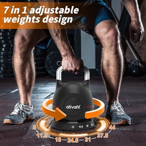 Ativafit 7 in 1 Adjustable Kettlebell 5-44lbs Adjustable Kettlebell with Solid Aluminum Handle Quick Adjustment Weights With Safety Locking Systerm Space Saving Strength Training For Women and Men Full Body Home Gym Workout - Image 2