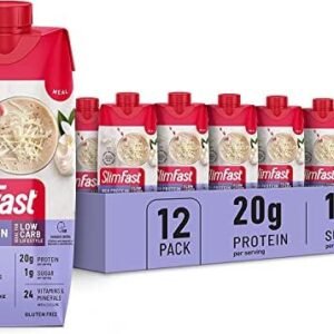 SlimFast Protein Shake, Vanilla- 20g Protein, Meal Replacement Shake Ready to Drink, High Protein with Low Carb and Low Sugar, 24 Vitamins and Minerals, 12 Count (Pack of 1) (Packaging May Vary)