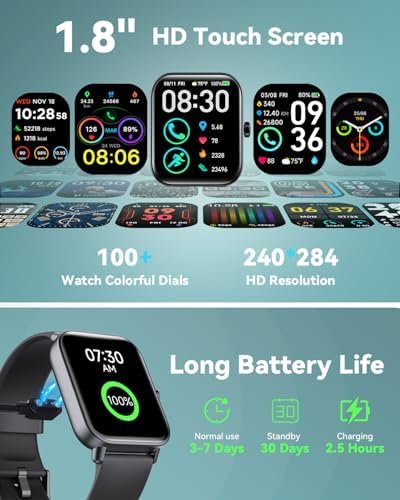 Smartwatch for Men Women, Alexa Built-in, 1.8" Fitness Tracker, IP68 Waterproof Smartwatch for Android & iPhone with Bluetooth Call (Answer/Make), Heart Rate/SpO2/Sleep Monitor/Pedometer, Black - Image 7