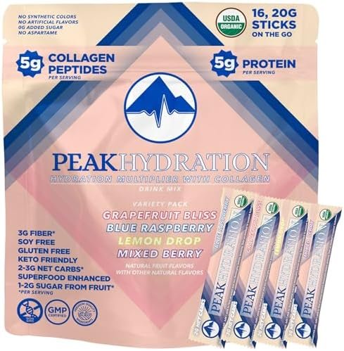 USDA Organic Electrolyte with Collagen Drink Mix, 3G Fiber, 5G Protein,18 Amino Acids, Prebiotic, Probiotic, Antioxidant, Anti Inflammatory, Superfood, Keto, 2g Sugar from Fruit