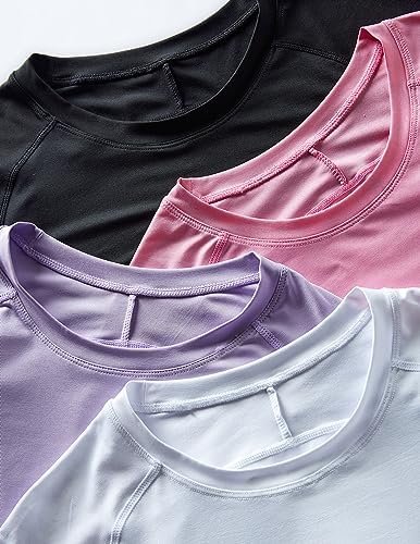 4-Pack: Womens Long Sleeve Athletic Tops with Thumb Holes – Dry Fit Active Crewneck Workout Tees - Image 5