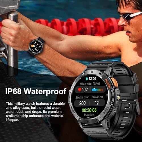 Military Smart Watches for Men with Flashlight, 170+ Sport Modes 1.43" AMOLED Screen, 530mAh Answer/Make Calls, Bluetooth for Android Phones and iPhone Compatible Heart Rate/SpO2/Sleep (Black) - Image 7