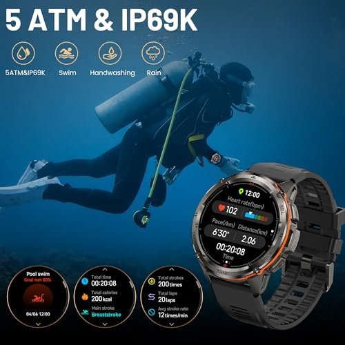 KOSPET Tank T3 Ultra Smart Watch for Men GPS, Extra-Long Battery, 50M Waterproof, Stainless Steel Unibody Rugged Smartwatch with Bluetooth Calling, 1.43" AMOLED Display, Pressure&Altitude&Compass - Image 6