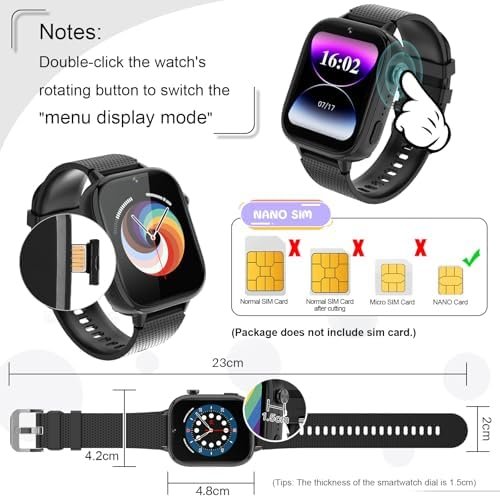 OKYUK 4G Smartwatch, Kids Watch for Kids with SIM Card, 47 Exciting Games, Two-Way Calling Feature, SOS Emergency Call Button Ideal for Kids Aged 3-12, Children’s Cell Phone Alternative (Black) - Image 6