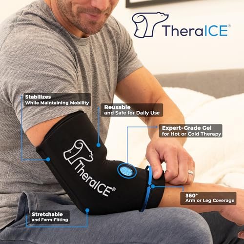 TheraICE Elbow Ice Pack Compression Sleeve for Injuries, Reusable Gel Cold Packs Brace for Knee, Shin Splints, Calf Strain, Flexible Cold Wrap Recovery for Tennis Elbow, Tendinitis Pain Relief (S) - Image 2
