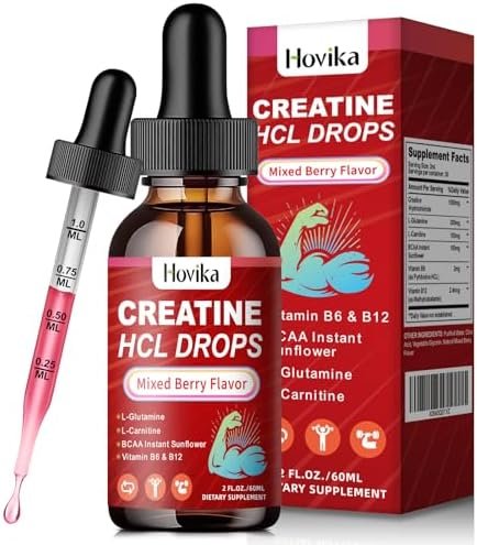 Creatine HCL Liquid Drops for Men & Women, Creatine Hydrochloride with L-Carnitine, L-Glutamine, BCAA, Vitamin B12 & B6 for Muscle Growth & Recovery-Vegan, Mixed Berry Flavor Flavor, 2 Fl Oz