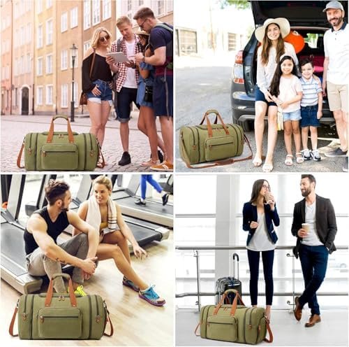 Sport Gym Duffel Bag for Men 40L Travel Duffel Bags with Shoulder Strap Large Capacity Durable Weekender Bag with Shoes Compartment, Green - Image 8