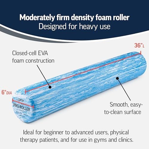 OPTP PRO-ROLLER Standard Density Foam Roller - Durable Roller for Back Massage, Deep Tissue Foam Roller Exercises, Stretching, Fitness, Yoga and Pilates - 36 Inches by 6 Inches, Blue - Image 3