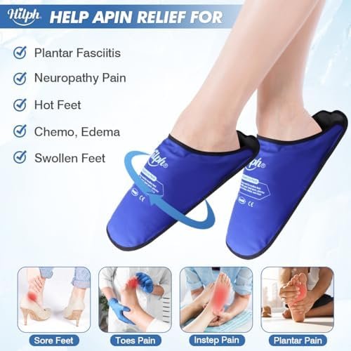 Hilph Foot Ice Pack Slippers for Plantar Fasciitis 2 Packs, Reusable Hot Cold Packs Gel Ice Slipper for Foot and Broken Toes, Gout, Foot Surgery, Neuropathy, Diabetic, Swollen (Dark Blue) - Image 2