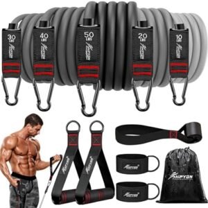 Resistance Bands, Exercise Bands with Handles, Fitness Bands, Workout Bands with Door Anchor and Ankle Straps, for Heavy Resistance Training, Physical Therapy, Shape Body, Yoga, Home Workout Set