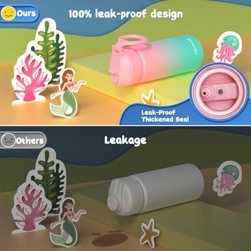 Kids Water Bottle, 2-Pack 16oz Kids Water Bottle with Stickers for School, insulated Stainless Steel Straw Cup(Pink+Blue) - Image 7