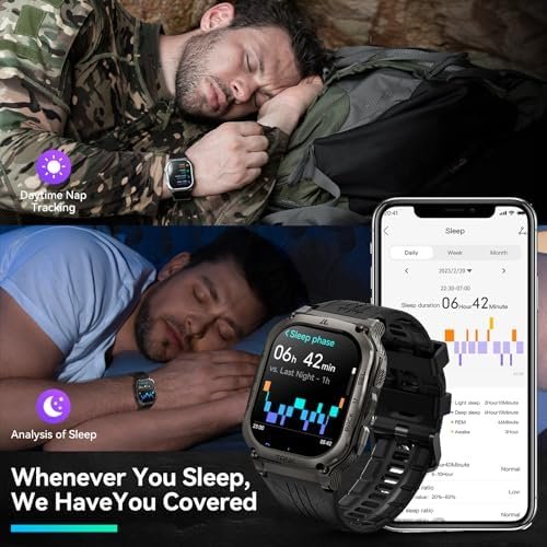 AMAZTIM Smart Watch, 60 Days Extra-Long Battery, 50M Waterproof, Rugged Military Bluetooth Call(Answer/Dial Calls), 2.0" Ultra Large HD Display, AI Voice Assistant (Shiny Black) - Image 6