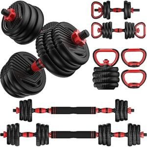 Adjustable Dumbbells, 10/25/35/55/70/90lbs Free Weight Set with Connector, 4 in1 Dumbbells Set Used as Barbell, Kettlebells, Push up Stand, Fitness Exercises for Home Gym Suitable Men/Women
