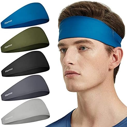 Mens SweatBands(5pack), Headbands for Men and Women, Mens Headband for Running, Football, Yoga, Basketball,Thin and Absorbent Headbands