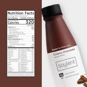 Soylent Chocolate Meal Replacement Shake, Contains 16g Complete Vegan Protein, Ready-to-Drink, 11oz, 12 Pack