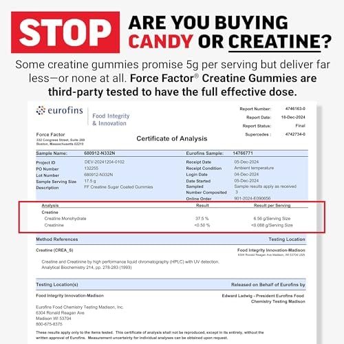 Force Factor Creatine Gummies, Creatine Monohydrate for Muscle Gain, More Strength, and Faster Recovery, Clinically Studied Creatine 5g Dose, Assorted Fruit Flavors, 30 Servings - Image 3