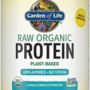 Organic Vegan Protein Powder, Unflavored Protein Powder, Garden of Life 22g Plant Based Protein & BCAAs, Organic Protein Powder with Probiotics & Enzymes, Non-GMO, Gluten-Free Lactose Free 1.2 LB
