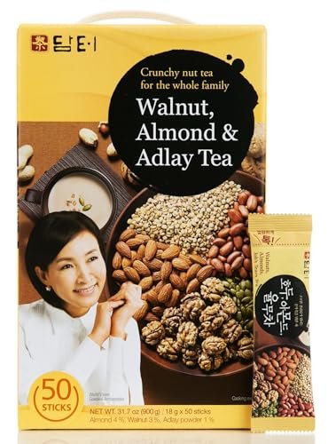 Damtuh Korean Walnut Almond Adlay (Job’s Tear) Powder Meal Replacement Shake – Nutty Breakfast Drink, Misugaru, 18g x 50 Sticks (Pack of 1)