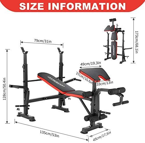 OPPSDECOR 8 in 1 650lbs Weight Bench Adjustable Bench Press Set with Squat Rack Olympic Workout Bench with Leg Developer Preacher Curl Foldable Weight Benches For Home Gym OPX496 - Image 5