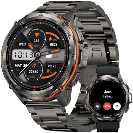 KOSPET Tank T3 Ultra GPS Smart Watch for Men-Pressure/Altitude/Compass, Extra-Large Battery, Stainless Steel Unibody Rugged Military Smartwatch Make/Answer Call, 5ATM Waterproof (2 Bands)