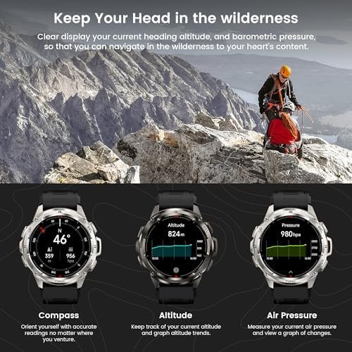 KOSPET Tank T3 Ultra Smart Watch for Men GPS, Extra-Long Battery, 50M Waterproof, Stainless Steel Unibody Rugged Smartwatch with Bluetooth Calling, 1.43" AMOLED Display, Pressure&Altitude&Compass - Image 5