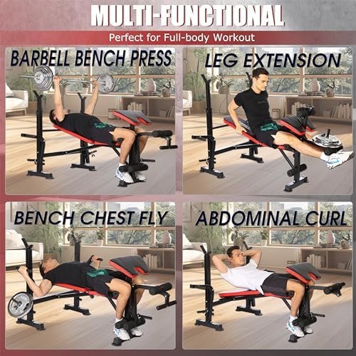 OPPSDECOR 8 in 1 650lbs Weight Bench Adjustable Bench Press Set with Squat Rack Olympic Workout Bench with Leg Developer Preacher Curl Foldable Weight Benches For Home Gym OPX496 - Image 8