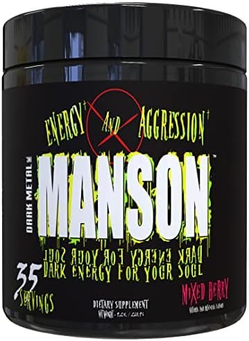 DARK METAL Inc Manson High Stim Pre Workout Powder, Energy Focus Strength, Loaded with Beta Alanine L Carnitine Caffeine Infinergy, 35 Srvgs, Mixed Berry