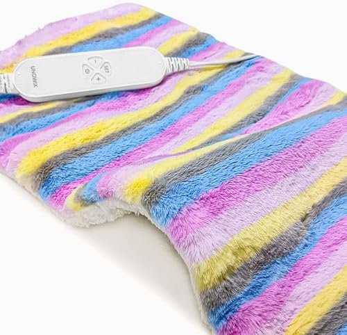 Electric Heating Pad for Back/Waist/Abdomen/Shoulder/Neck Pain and Cramps Relief – 12 Heat Levels, 8 Timers,Cute Plush Heat Pad, Holiday Gifts for Girls, Machine Washable-Rainbow-F(12″ x 24″)