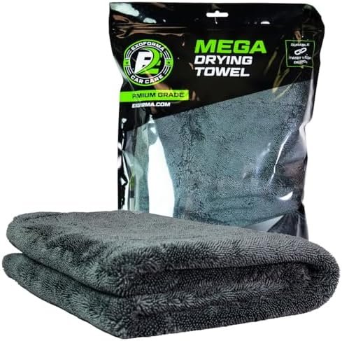 ExoForma Mega Car Drying Towel – Holds Up to 9 lbs, No Streaks, Scratches, or Water Spots | 1200 GSM Microfiber Double Twist Pile & Edgeless Design, 1 Quick & Effortless Dry – 24” x 36”