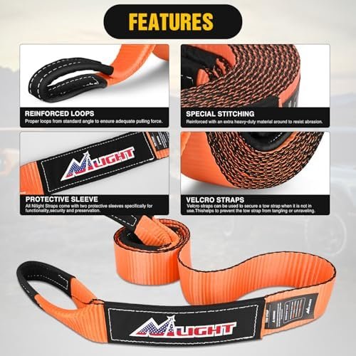 Nilight Offroad Recovery Kit 3" x 8' Tow Strap with Winch Snatch Block Pulley and 2Pcs 3/4" Anti-Theft D-Ring Shackles Storage Bag Heavy Duty Tow Rope for Car Truck SUV ATV (MBS 31500LBS) - Image 3