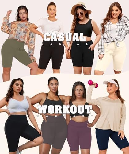 LALAGEN Women Plus Size Biker Shorts with Pockets - Tummy Control Gym Workout Running Yoga Volleyball Athletic Shorts - Image 6