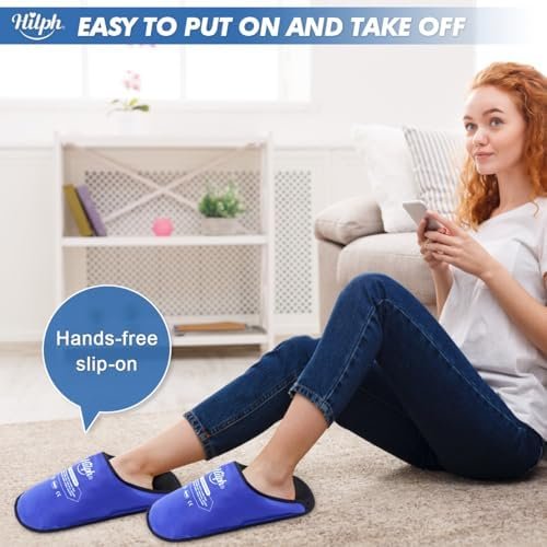 Hilph Foot Ice Pack Slippers for Plantar Fasciitis 2 Packs, Reusable Hot Cold Packs Gel Ice Slipper for Foot and Broken Toes, Gout, Foot Surgery, Neuropathy, Diabetic, Swollen (Dark Blue) - Image 5