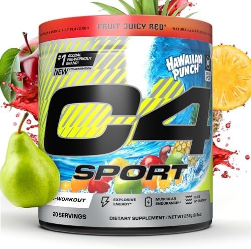 Cellucor C4 Sport Pre Workout Powder – NSF Certified for Sport – Elite Hydration – 200mg Caffeine + Creatine + Beta-Alanine – Electrolytes and Energy Supplement – Hawaiian Punch, 20 Servings