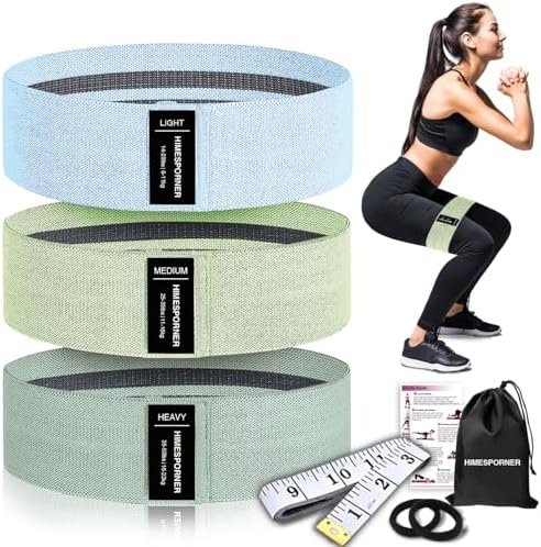 Wide Fabric Resistance Bands for Working Out, 3 Level Non-Slip Exercise Booty Bands for Women & Men Leg and Glutes with Hair Ties and Tape Measure – for Home Gym Workout, Yoga, Pilates