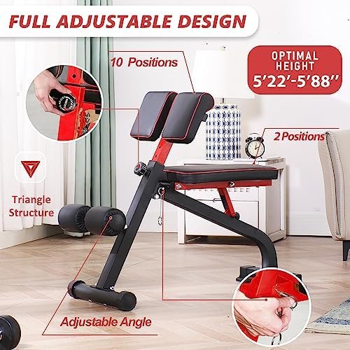 BODYRHYTHM Compact Adjustable Weight Bench for Full Body Strength Training, Ab/Back Hyper Roman Chair, Adjustable Ab Sit up Bench, Incline Decline Bench, Flat Bench, Hyperextension Bench, Back Extension Machine - Image 4
