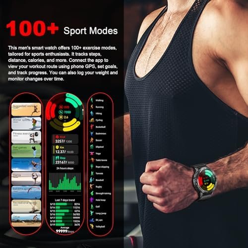 Military Smart Watches for Men with Flashlight, 170+ Sport Modes 1.43" AMOLED Screen, 530mAh Answer/Make Calls, Bluetooth for Android Phones and iPhone Compatible Heart Rate/SpO2/Sleep (Black) - Image 5