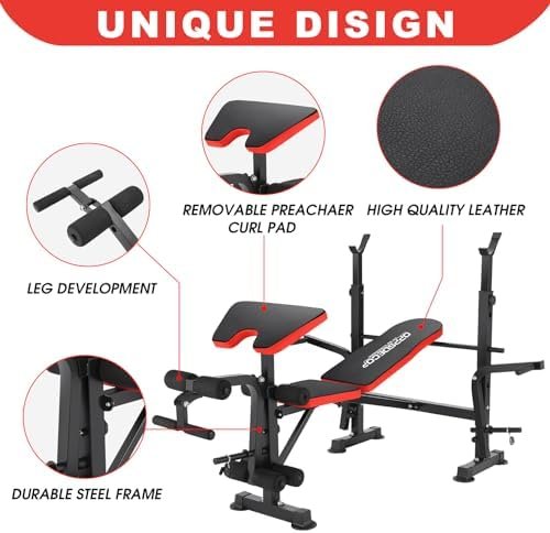 OPPSDECOR 8 in 1 650lbs Weight Bench Adjustable Bench Press Set with Squat Rack Olympic Workout Bench with Leg Developer Preacher Curl Foldable Weight Benches For Home Gym OPX496 - Image 3