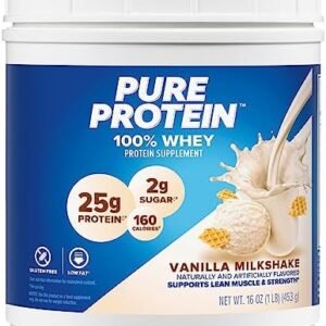 Pure Protein Powder, Whey, High Protein, Low Sugar, Gluten Free, Vanilla Cream, 1 lb
