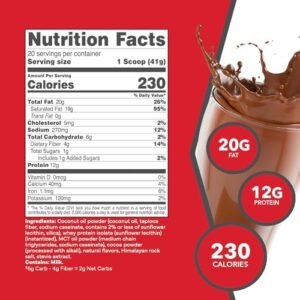 KetoLogic Keto Meal Replacement Shake Powder for Optimal Results + MCT Oil + Grass-Fed Whey – Perfectly Formulated Macros for Ketosis – 20 Servings – Chocolate