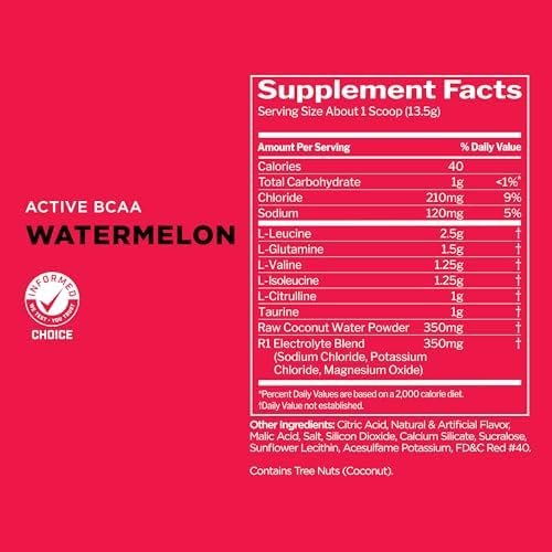 Rule 1 Active BCAA - Performance, Hydration, and Recovery Support with 5g BCAAs + Electrolytes, L-Glutamine, and Citrulline (30 Servings, Watermelon) - Image 6