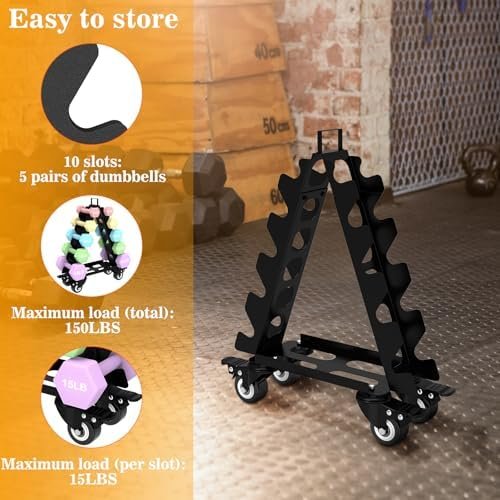 Dumbbell Rack 5 Tier with Wheels(Dumbbells not included),A-Frame Metal Dumbbell Holder with Handle,Multilevel Weight Storage for Dumbbells,Tree Shape Compact Weight Rack/Holder,Perfect for Home Gym - Image 6